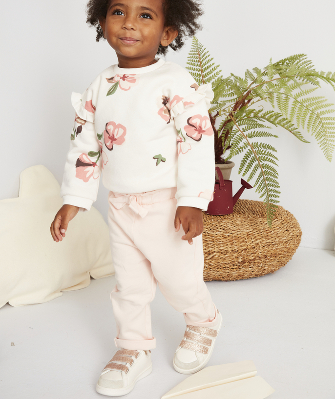 Basics radius - BABY GIRLS' PINK JOGGERS IN RECYCLED COTTON WITH A FANCY BOW