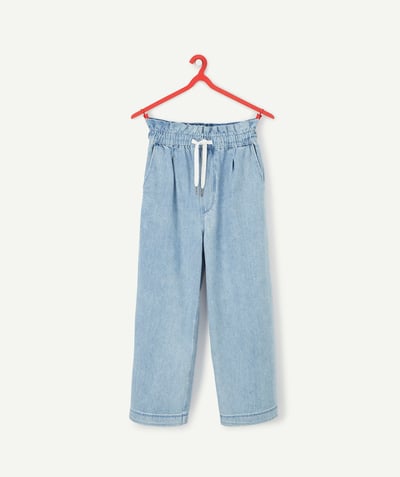 Low prices  radius - GIRLS' PALE BLUE HIGH-WAISTED WIDE-LEGGED DENIM TROUSERS