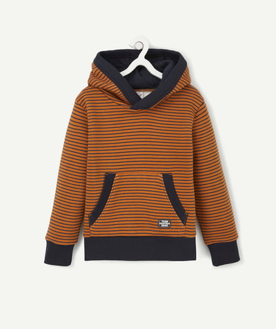 Low prices radius - NAVY BLUE AND CAMEL STRIPED SWEATSHIRT WITH A HOOD