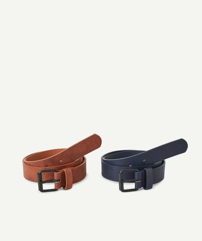 Belts - Braces - Bow ties radius - BOYS' SET OF TWO NAVY BLUE AND CAMEL BELTS