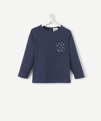 Baby-girl radius - NAVY BLUE T-SHIRT WITH HEART MOTIFS ON THE POCKET