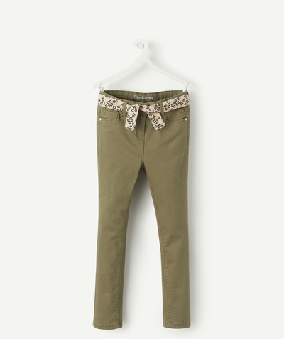 BOTTOMS radius - GIRLS' SIZE+ LOUISE SKINNY GREEN JEANS WITH A FLORAL BELT