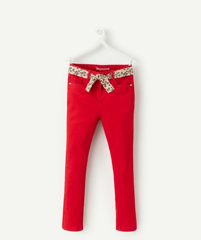 BOTTOMS radius - GIRLS' SIZE+ LOUISE RED SKINNY JEANS WITH A FLORAL BELT