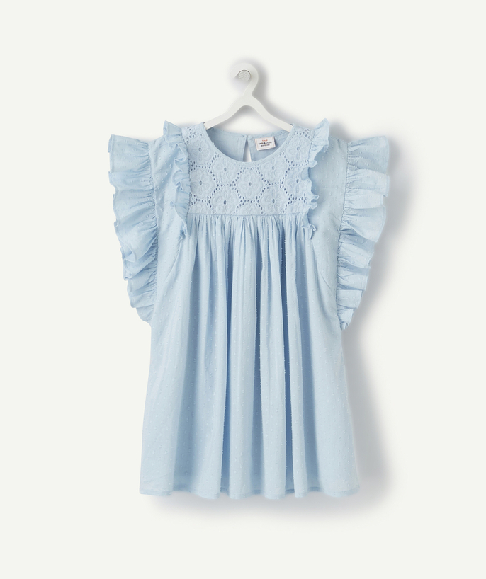 SETS radius - GIRLS' SKY BLUE DRESS WITH RAISED SPOTS AND FRILLS