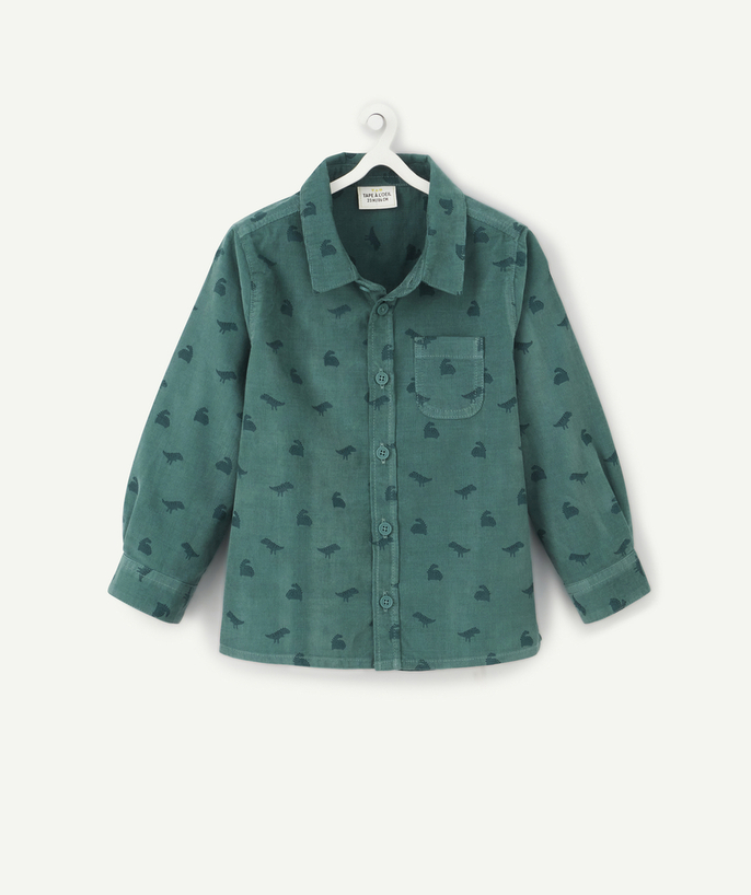 Back to school collection radius - BABY BOYS' GREEN VELVET EFFECT SHIRT WITH A DINO PRINT