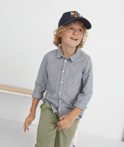 Shirt - Polo radius - BOYS' BLUE COTTON MARL EFFECT SHIRT