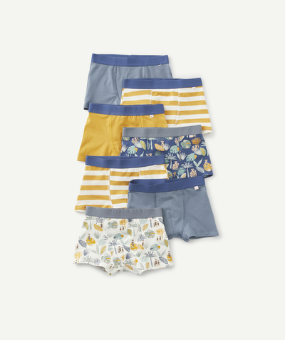 Onderkleding Afdeling,Afdeling - PACK OF SEVEN PAIRS OF BOYS' JUNGLE PRINT BOXER SHORTS IN ORGANIC COTTON