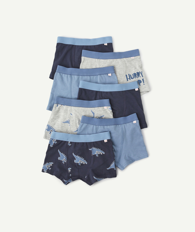 UNDERWEAR  Tao Categories - PACK OF SEVEN PAIRS OF BOYS' BLUE SHARK PRINT COTTON BOXER SHORTS