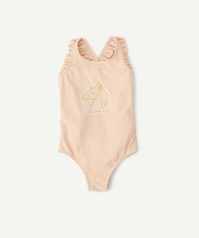 Girl radius - GIRLS' ONE-PIECE PALE PINK SWIMSUIT WITH A SPARKLING UNICORN