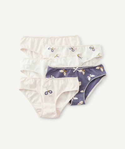 Girl radius - PACK OF FIVE PAIRS OF GIRLS' KNICKERS IN ORGANIC COTTON WITH BUTTERFLY MOTIFS