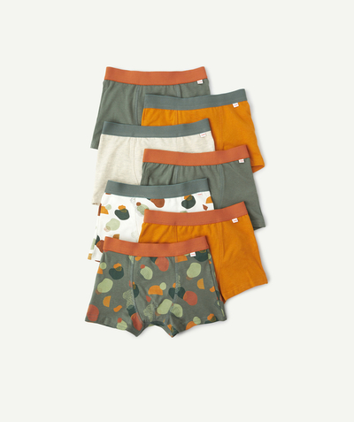 Onderkleding Afdeling,Afdeling - PACK OF SEVEN PAIRS OF BOYS' PRINTED AND PLAIN ORGANIC COTTON BOXER SHORTS