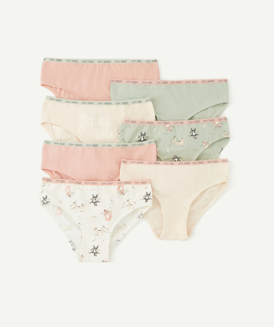 UNDERWEAR  Tao Categories - PACK OF 7 ORGANIC COTTON GIRLS' SEA GREEN AND PINK PANTS