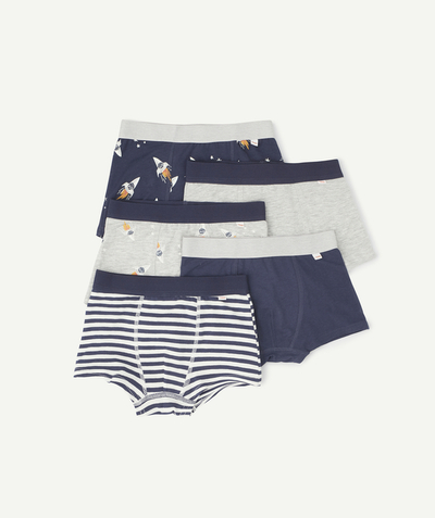 UNDERWEAR  Tao Categories - PACK OF 5 BLUE AND GREY ROCKET-THEMED BOYS' BOXER SHORTS