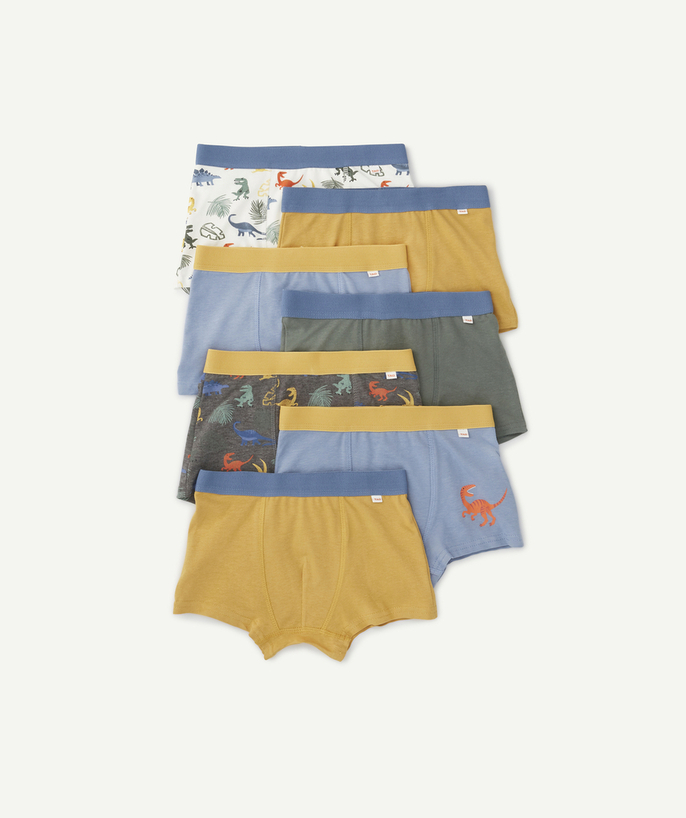 Underwear radius - PACK OF SEVEN PAIRS OF BOYS' ORGANIC COTTON BOXERS WITH DINOSAUR PRINT AND PLAIN