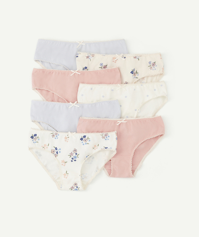 UNDERWEAR  Tao Categories - PACK OF 7 GIRLS' PALE PINK AND BLUE ORGANIC COTTON PANTS