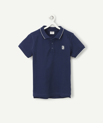 Basics radius - BOYS' NAVY BLUE COTTON POLO SHIRT WITH EMBROIDERED SURFBOARDS