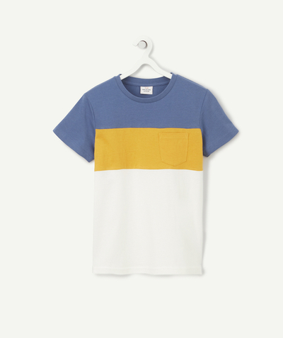 T-shirt  radius - BOYS' TRICOLOURED T-SHIRT IN ORGANIC COTTON, BLUE, YELLOW AND WHITE