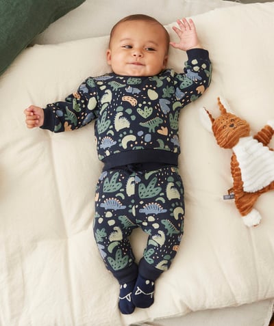 Baby-boy radius - NAVY JOGGING PANTS IN RECYCLED COTTON WITH AN ANIMAL PRINT