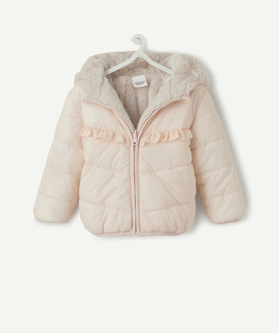 Nice and warm radius - REVERSIBLE PINK AND FAUX FUR PADDED JACKET WITH RECYCLED PADDING