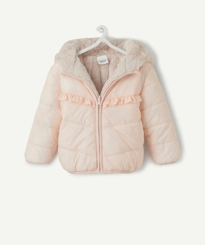 Baby-girl radius - REVERSIBLE PINK AND FAUX FUR PADDED JACKET WITH RECYCLED PADDING