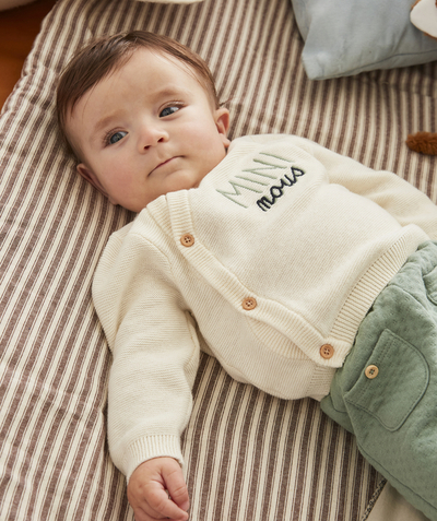 Baby-boy radius - CREAM JUMPER IN COTTON WITH AN EMBROIDERED MESSAGE