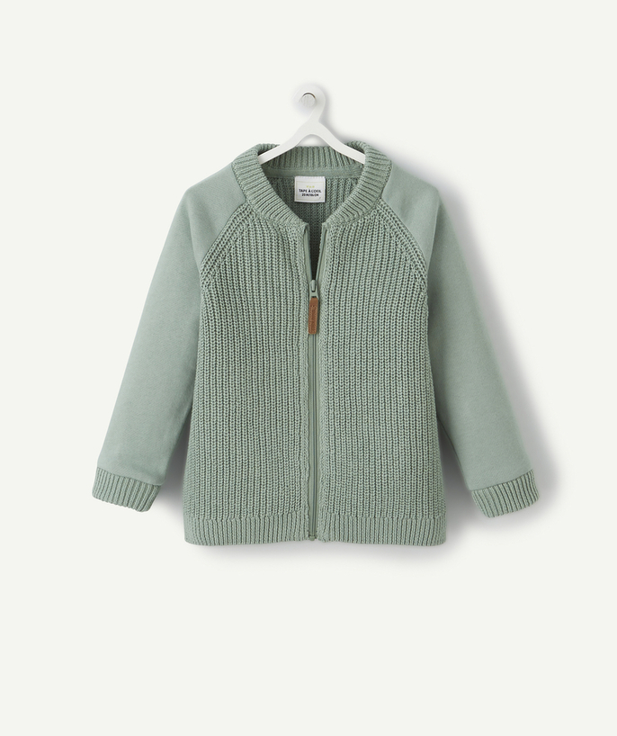 Baby-boy radius - BABY BOYS' GREEN ZIPPED JACKET IN TWO KNITTED MATERIALS