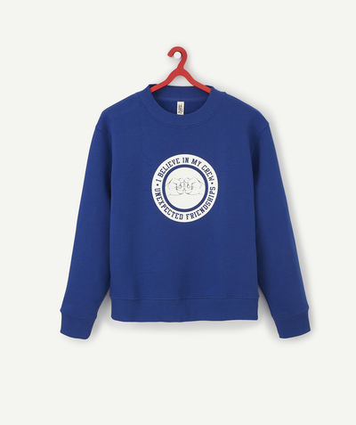 Back to school collection radius - BOYS' ELECTRIC BLUE SWEATSHIRT IN ORGANIC COTTON WITH A FLOCKED DESIGN