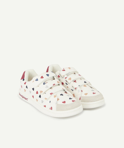 Shoes radius - GIRLS' WHITE AND RASPBERRY LOW-TOP TRAINERS WITH HEART PATTERNS