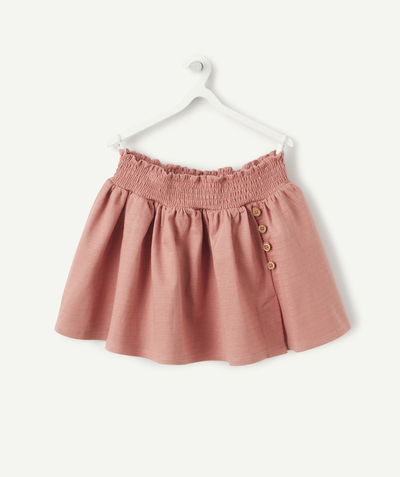 skirt Tao Categories - GIRLS' TWIRLY PINK COTTON SKIRT WITH SPARKLING BUTTONS