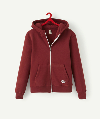 New collection Sub radius in - BOYS' RECYCLED FIBERS RED CARDIGAN WITH HOOD