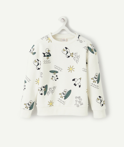 Comfy outfits radius - BOYS' WHITE SWEATSHIRT IN RECYCLED FIBRES WITH A SEASIDE THEME
