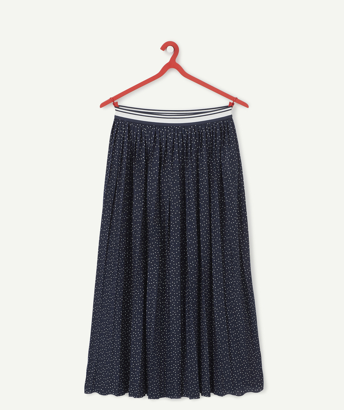 Shorts - Skirt Sub radius in - GIRLS' NAVY BLUE SPOTTED LONG SKIRT