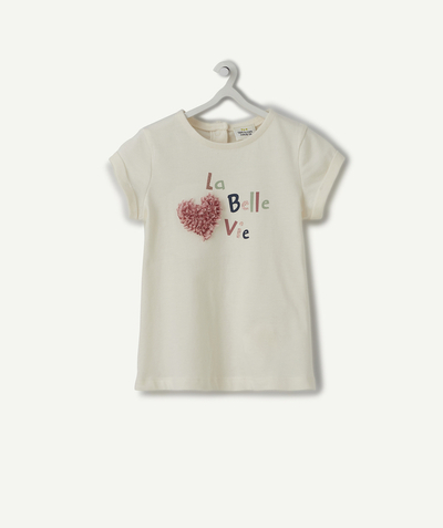 T-shirt Rayon - T-SHIRT BLANC EN COTON BIO AVEC COEUR EN RELIEF BÉBÉ FILLE