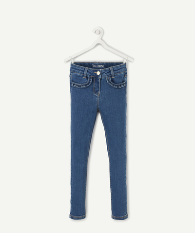 BOTTOMS radius - GIRLS' LOUISE SKINNY BLUE JEANS WITH FRILLY DETAILS