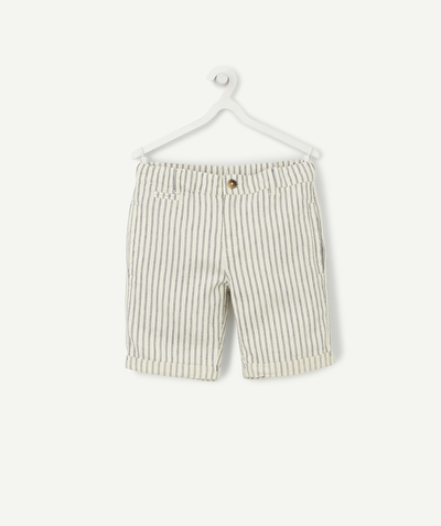 BOTTOMS radius - BLUE AND WHITE STRIPED BERMUDA SHORTS IN COTTON AND LINEN