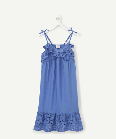 SETS radius - GIRLS BLUE MIDI DRESS WITH FRILLS AND BRODERIE ANGLAIS