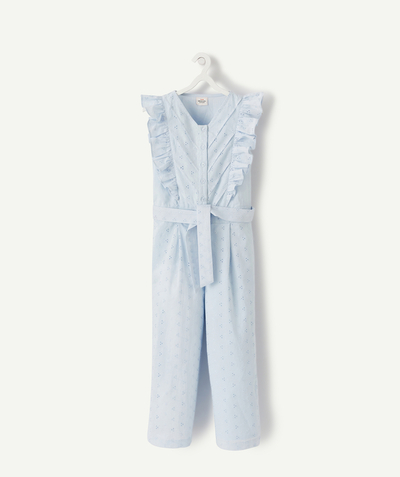 BOTTOMS radius - GIRLS' BLUE JUMPSUIT IN BRODERIE ANGLAIS