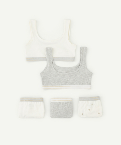 UNDERWEAR  Tao Categories - PACK OF 2 GIRLS' BRAS AND 3 PANTS IN GREY ORGANIC COTTON