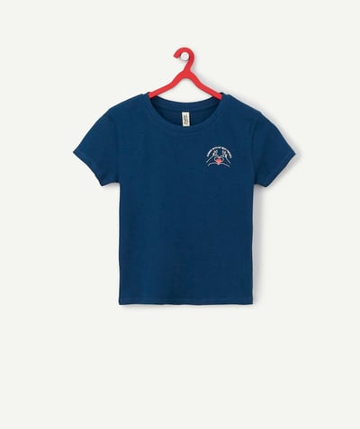 Back to school collection radius - BLUE T-SHIRT IN ORGANIC COTTON WITH HEART FLOCKING