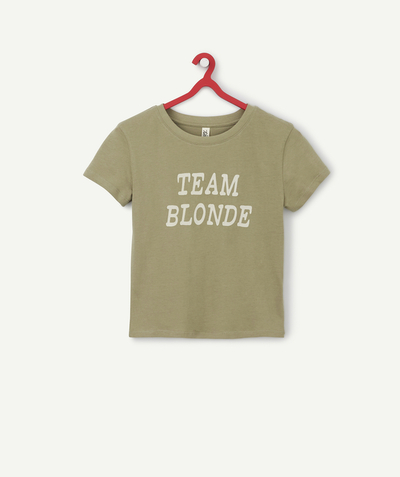 ECODESIGN Tao Categories - KHAKI T-SHIRT IN ORGANIC COTTON WITH A FELT MESSAGE