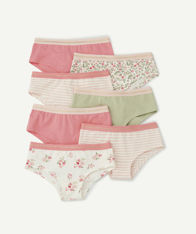 ECODESIGN radius - PACK OF 7 PINK AND GREEN GIRLS' ORGANIC COTTON SHORTIES WITH FLORAL AND STRIPED PRINT