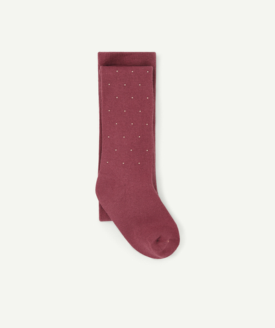 Tights and socks family - GIRLS' RASPBERRY KNIT TIGHTS WITH GOLDEN SPOTS