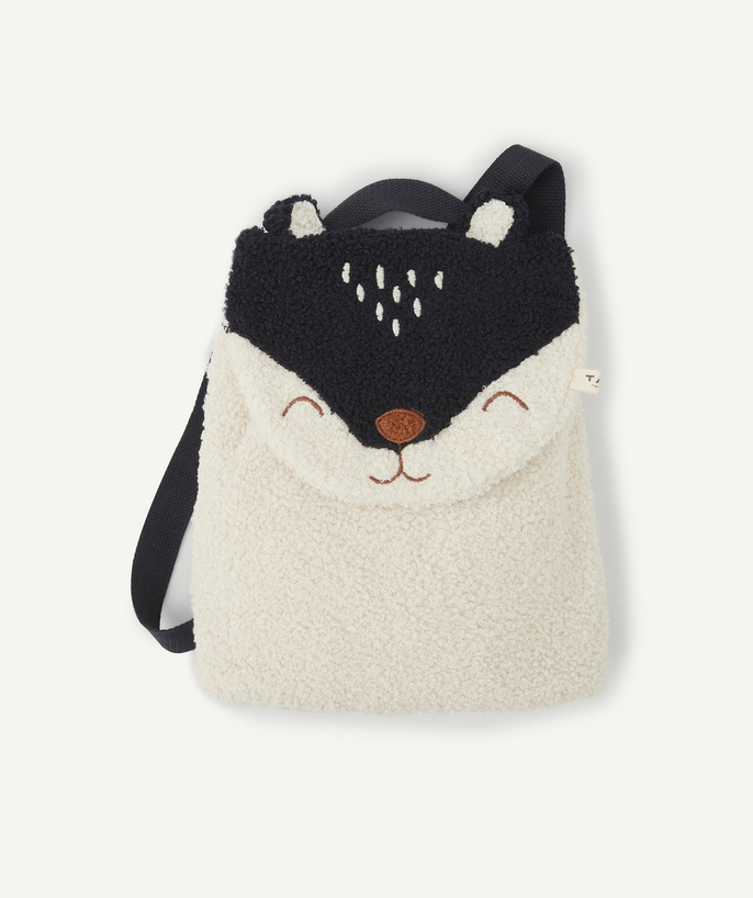 Baby-boy radius - BACKPACK IN FUR FABRIC WITH AN ANIMAL'S HEAD ON THE FLAP