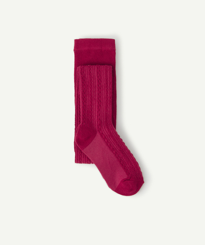 Panty's Familie - GIRLS' RASPBERRY PINK TIGHTS WITH KNITTED DETAILS