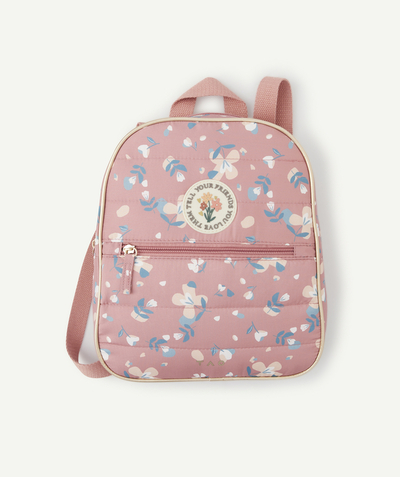 Girl radius - GIRLS' PINK FLORAL PRINT BACKPACK WITH A PATCH ON THE FRONT