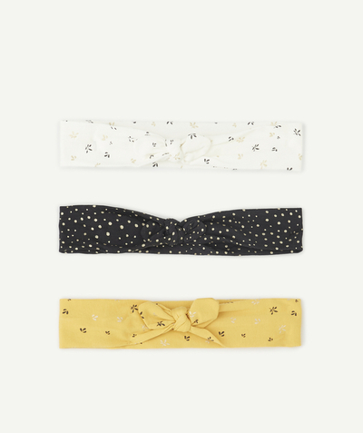 Baby-girl radius - SET OF THREE SPOTTED AND FLOWER-PATTERNED HAIR BANDS