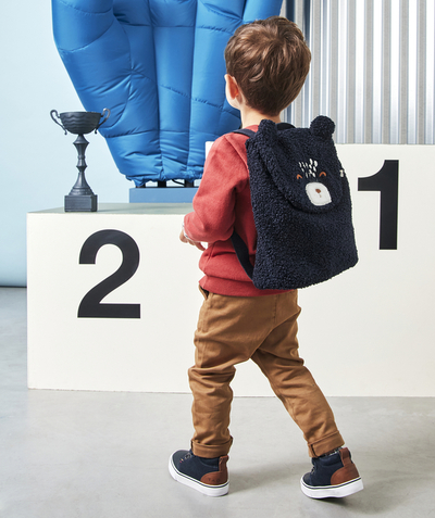 Baby-boy radius - BABY BOYS' NAVY BLUE BOUCLE BACKPACK WITH A BEAR MOTIF