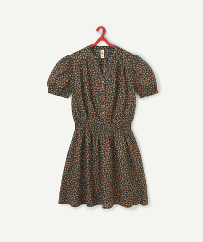 Bottoms Tao Categories - GIRLS' SHORT FLORAL PRINT DRESS WITH PUFF SLEEVES
