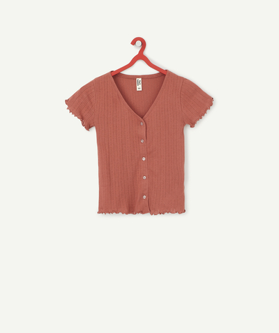 T-shirt - Shirt Sub radius in - GIRLS' RUST OPENWORK T-SHIRT IN ORGANIC COTTON WITH SCALLOPED EDGES