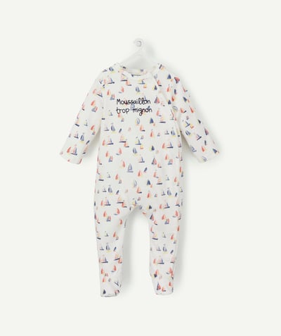 Sleepsuit - Pyjamas radius - BABY GIRLS' WHITE SLEEPSUIT IN ORGANIC COTTON WITH A BOAT PRINT AND A MESSAGE
